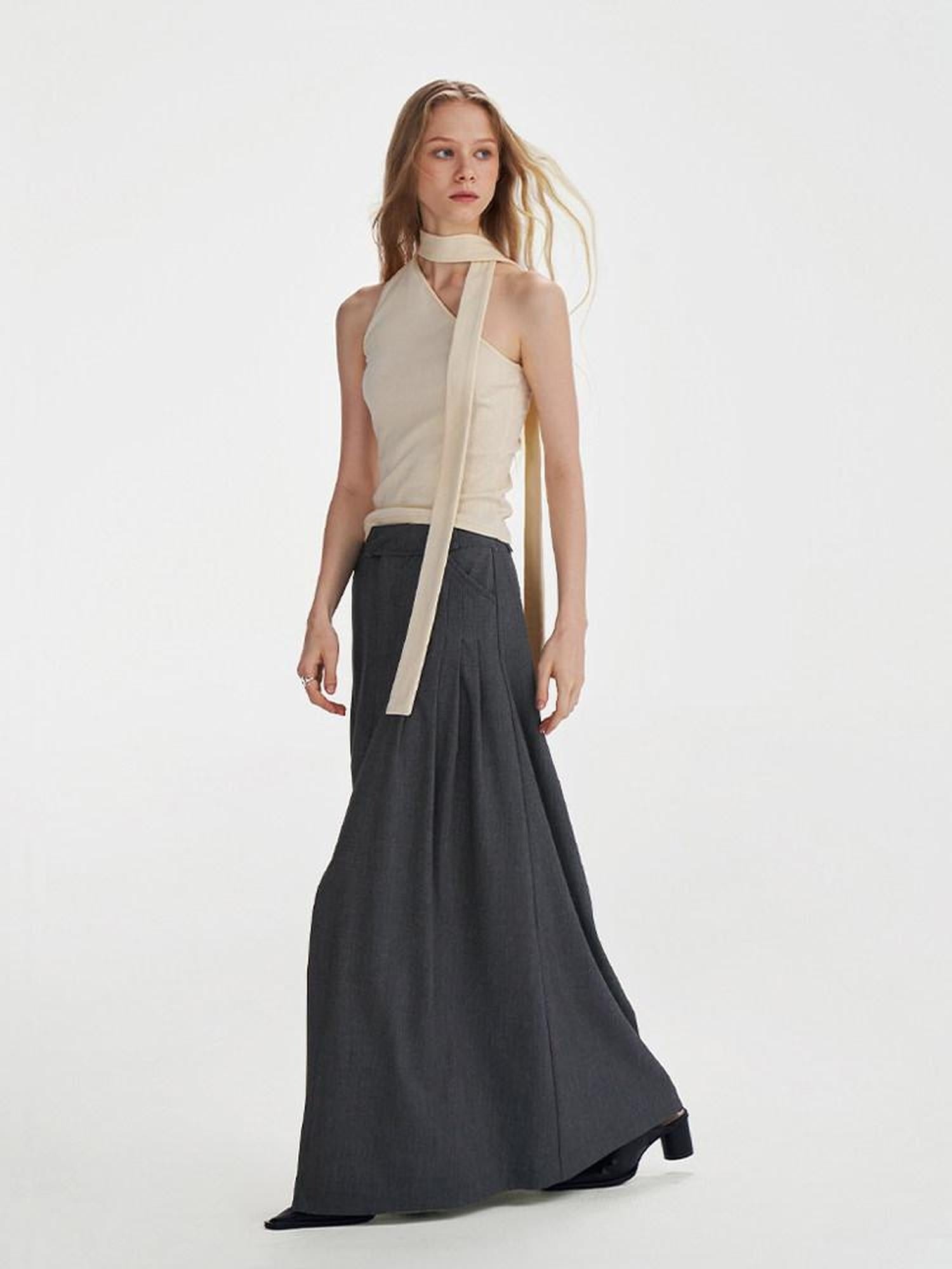 someone sometimes Pleated High Slit Mid Waist Office A Line Women Polyester Rayon Maxi Skirts