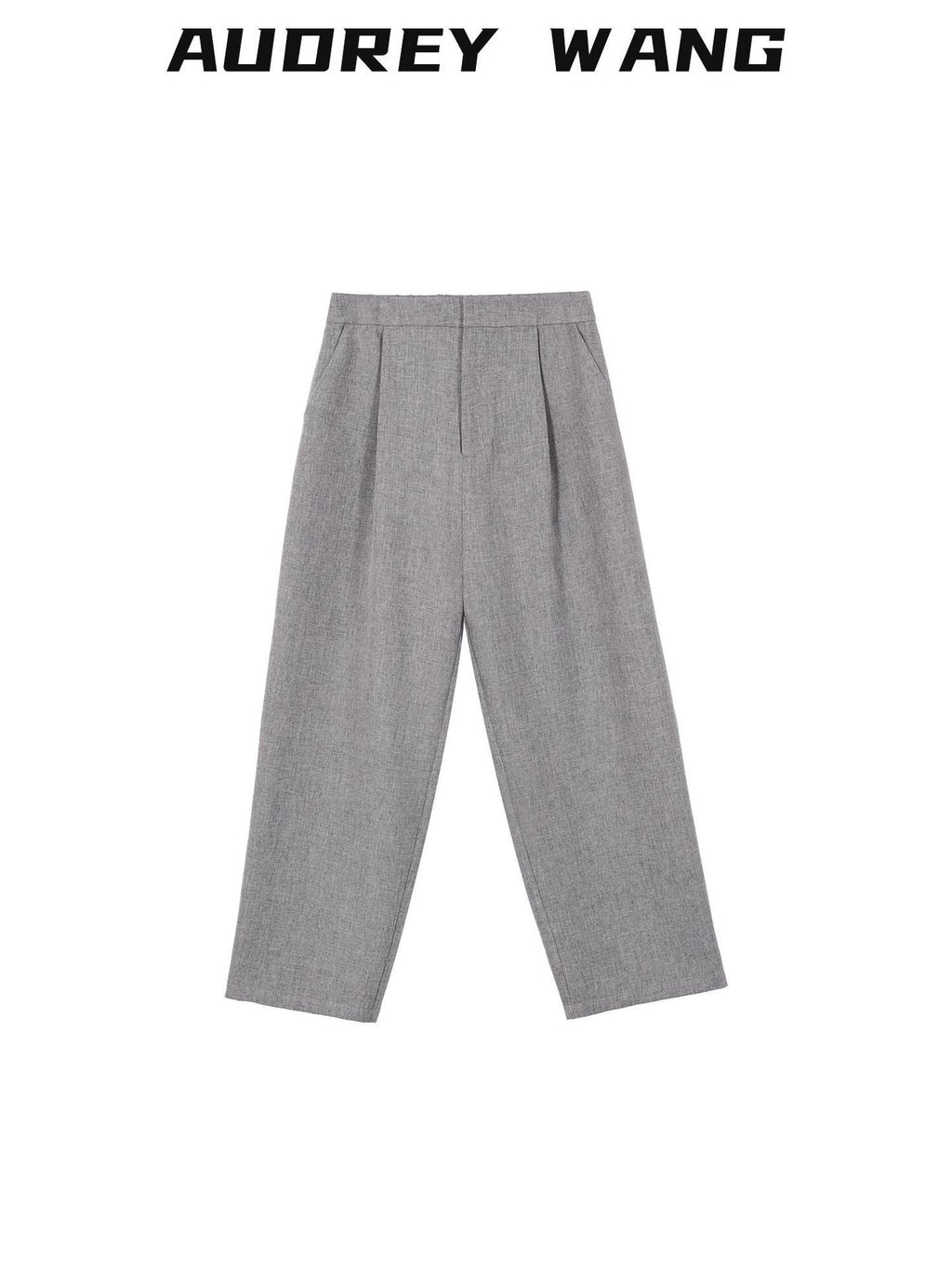 audreyyang Comfortable Pleated Natural Waist Women Polyester Zip Fly Wide Leg Pants