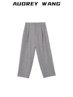 audreyyang Comfortable Pleated Natural Waist Women Polyester Zip Fly Wide Leg Pants