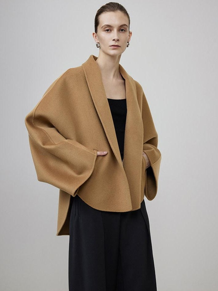unspoken Asymmetric Sculpted Single Breasted Minimal Commuter Loose V-neck Wool Coats