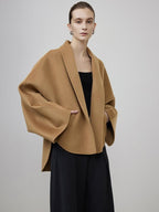 unspoken Asymmetric Sculpted Single Breasted Minimal Commuter Loose V-neck Wool Coats