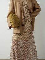 audreyyang Breathable Pure Linen Dot Loose Fit Notched Lapel Women Workwear Gold Blazers