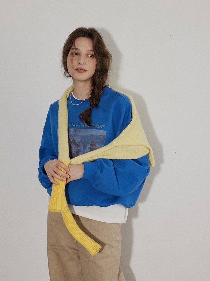 Lofi choose Vintage Print Loose Fit Drop Shoulder Crew Neck Women Pullover Sweatshirt