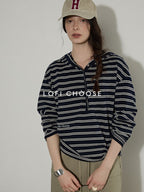 Lofi choose Embroidered Striped Loose Commuter Drop Shoulder For Women Long Sleeve T-Shirts