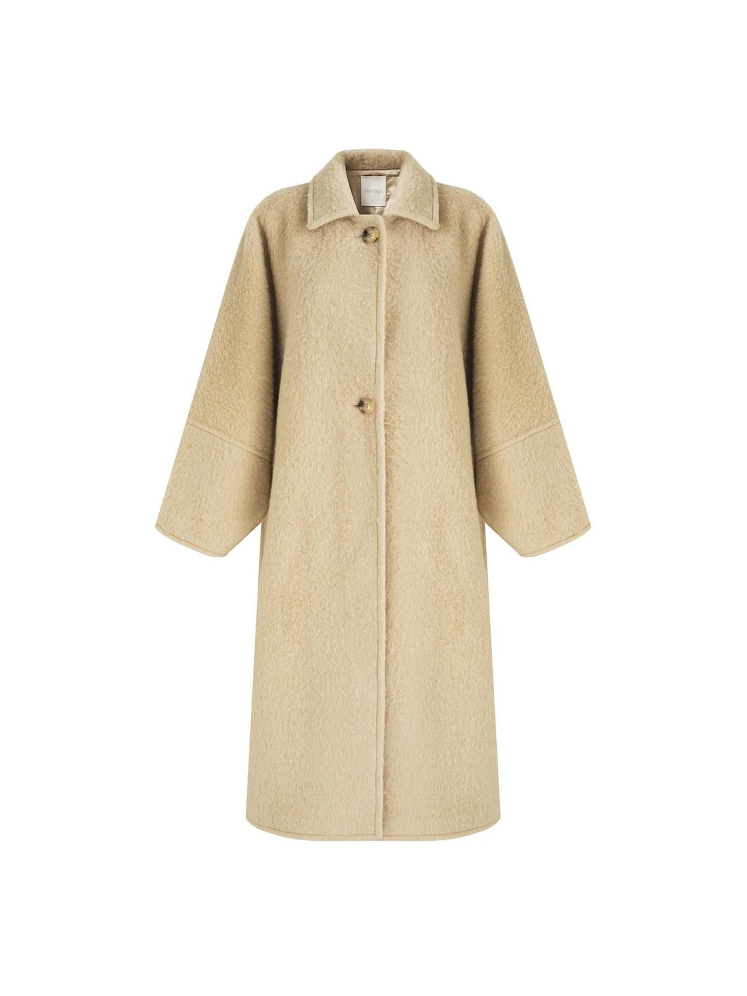 unspoken Thick Minimalist Loose Fit Structured Cut Office Light Camel Long Coats