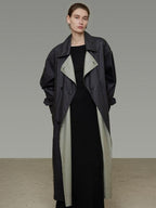 unspoken Minimal Commuter Long Double Breasted Loose Fit Women Black Olive Trench Coats