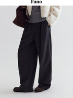 fano High Waist Minimalist Straight Leg Long Deep Gray Women Casual Pants