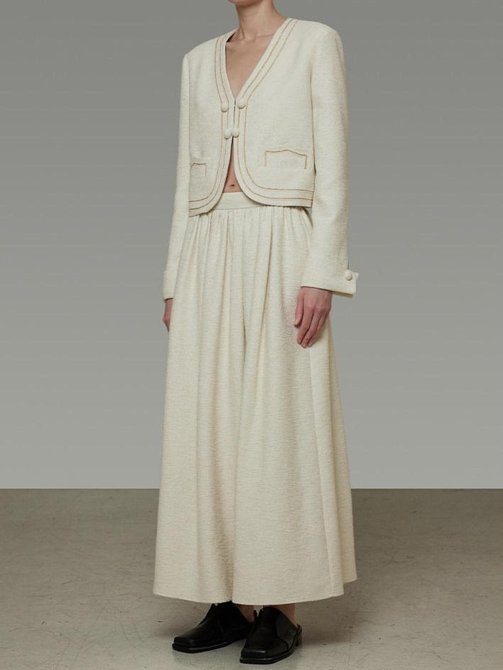 unspoken Cropped V-neck Blazer Tailored Slim High Waist Cotton Office Top & Skirt Sets