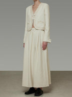 unspoken Cropped V-neck Blazer Tailored Slim High Waist Cotton Office Top & Skirt Sets