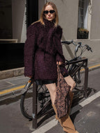 audreyyang Thick Mohair Blend Commuter V-neck For Women Solid Mustard And Grape Wool Coats