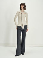 someonesometimes Asymmetrical Tie Natural Waist Micro Flare Women Polyester Blend Flared Pants