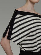 unspoken Soft Cotton Knit Striped Loose Minimalist Women Bardot Off Shoulder Crop Tops