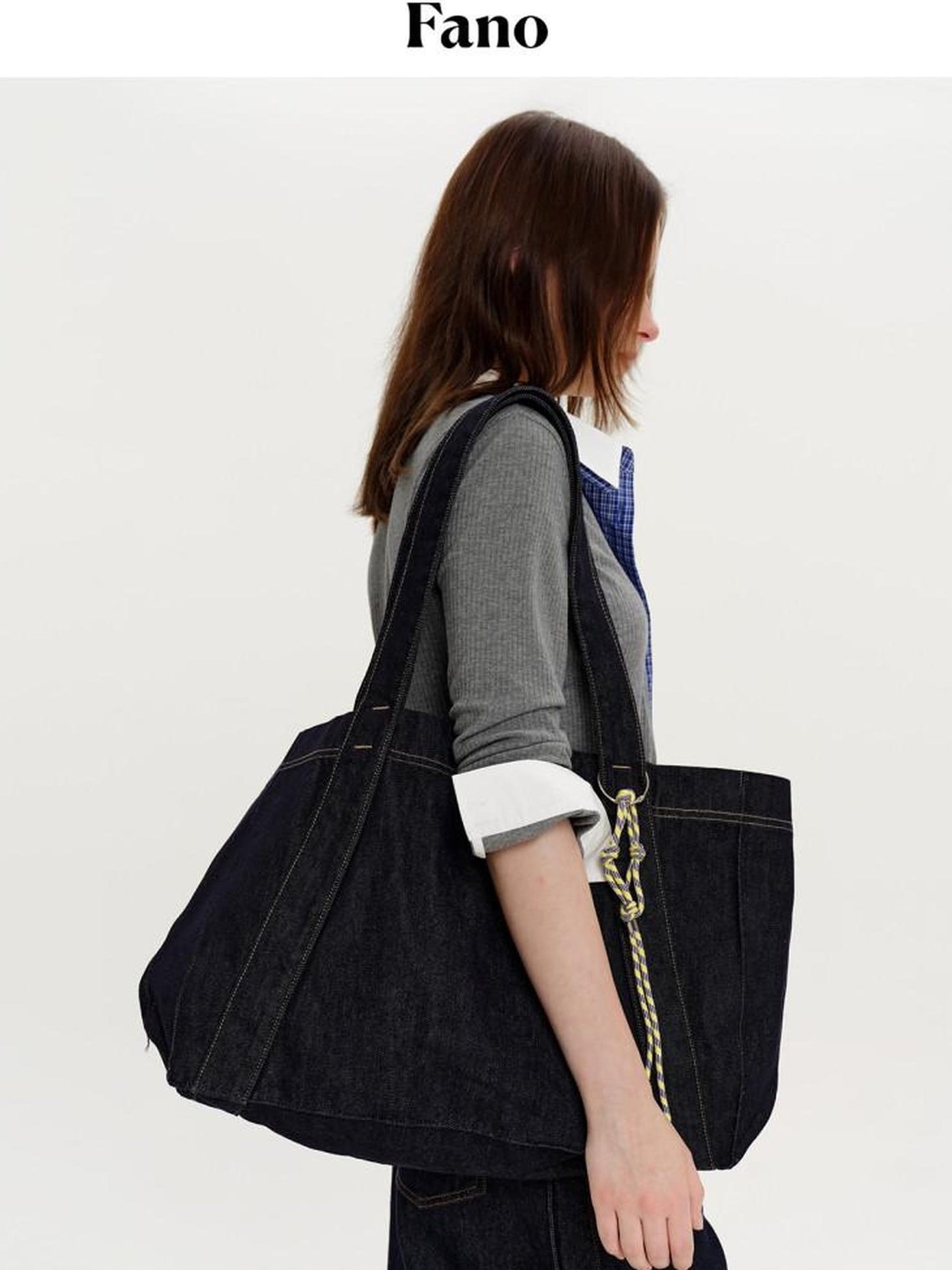 fano Spacious Open Top Casual Minimalist Denim Blue Everyday Women Tote Bags