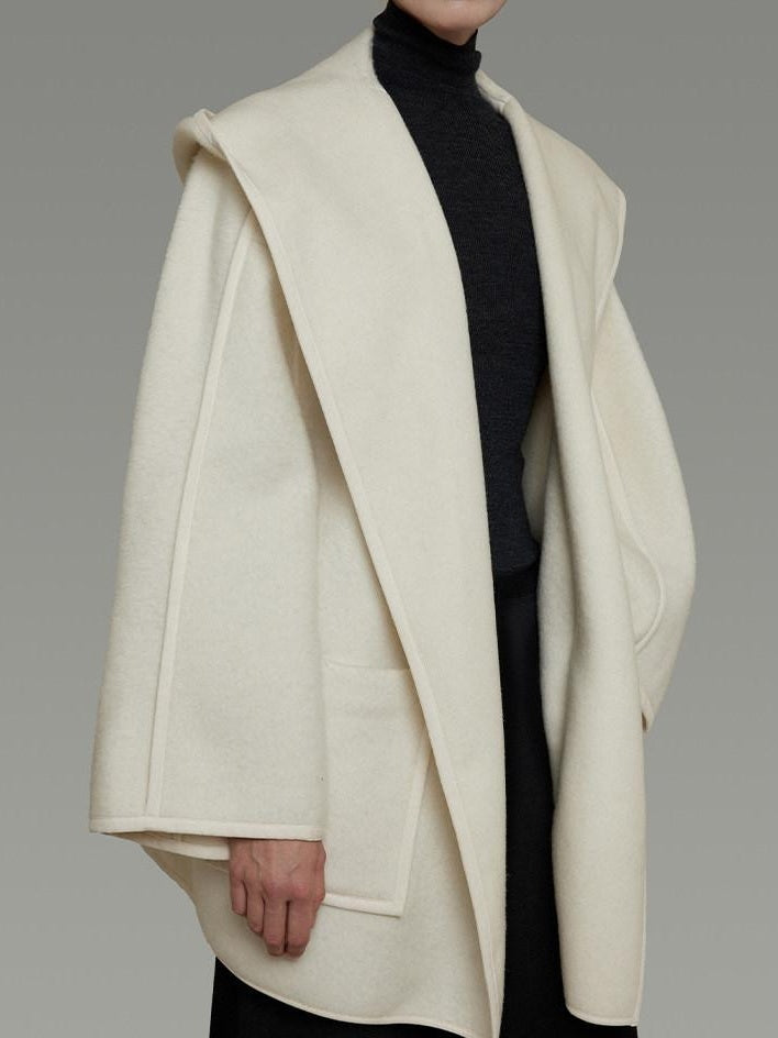 unspoken 100 Percent Sheep Wool Commuter Relaxed Notched Lapel White Wool Coats