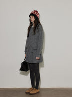 Lofi choose Knit Wool Blend Zip Cardigan Loose Fit Office Gray Short Skirt Top & Skirt Sets