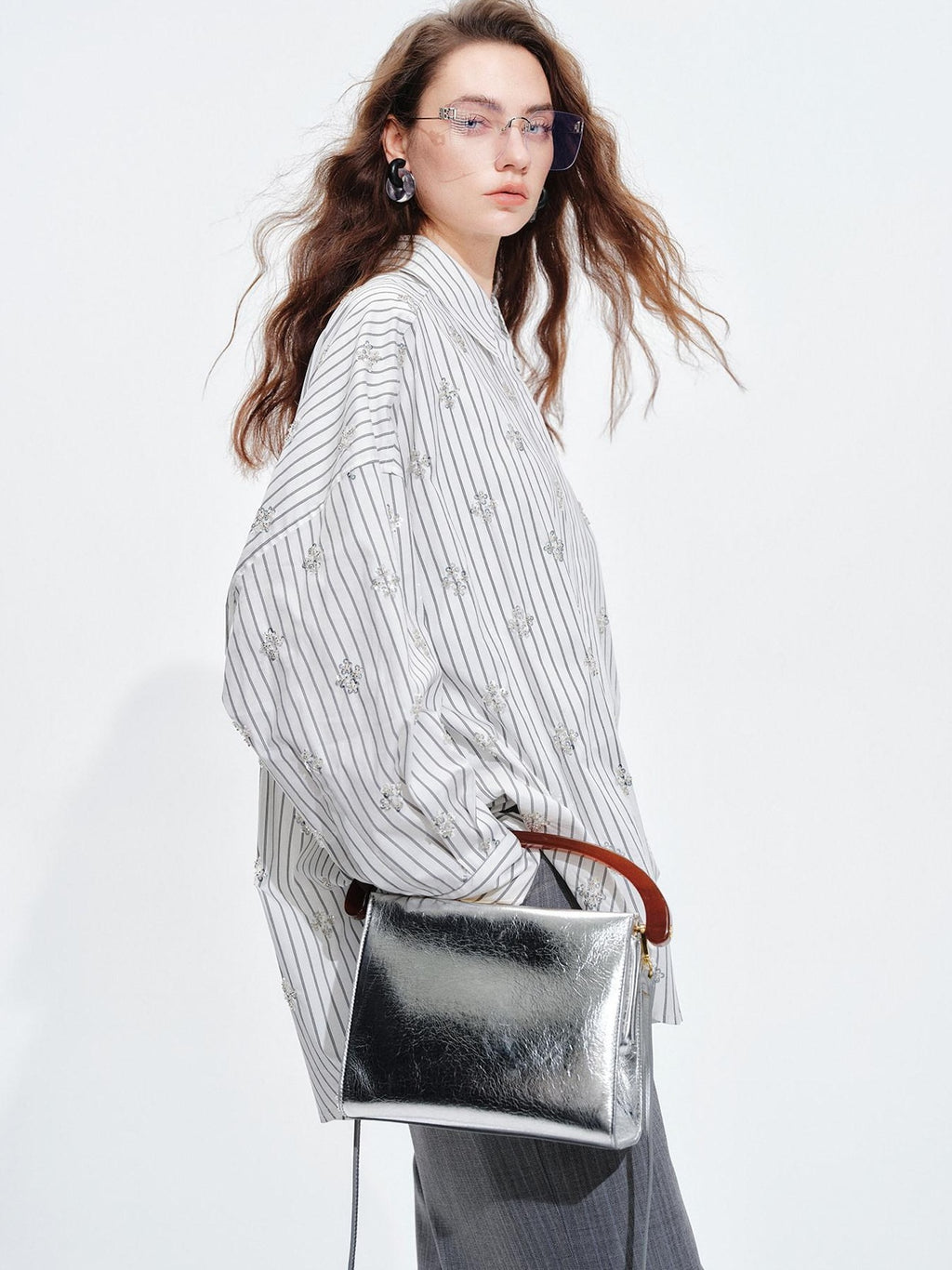 audreyyang Holds Shape Casual Loose Colorblock Striped Drop Shoulder Women Cotton Shirts