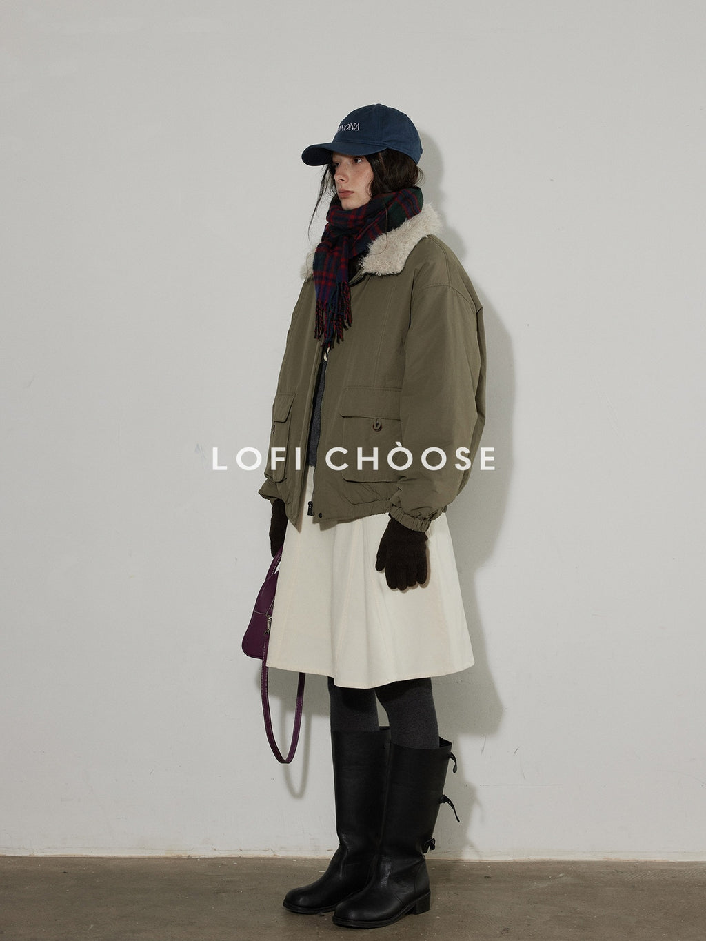 Lofi choose Pure Cotton High Waist Flared Loose Fit Women Office Off White Midi Skirts