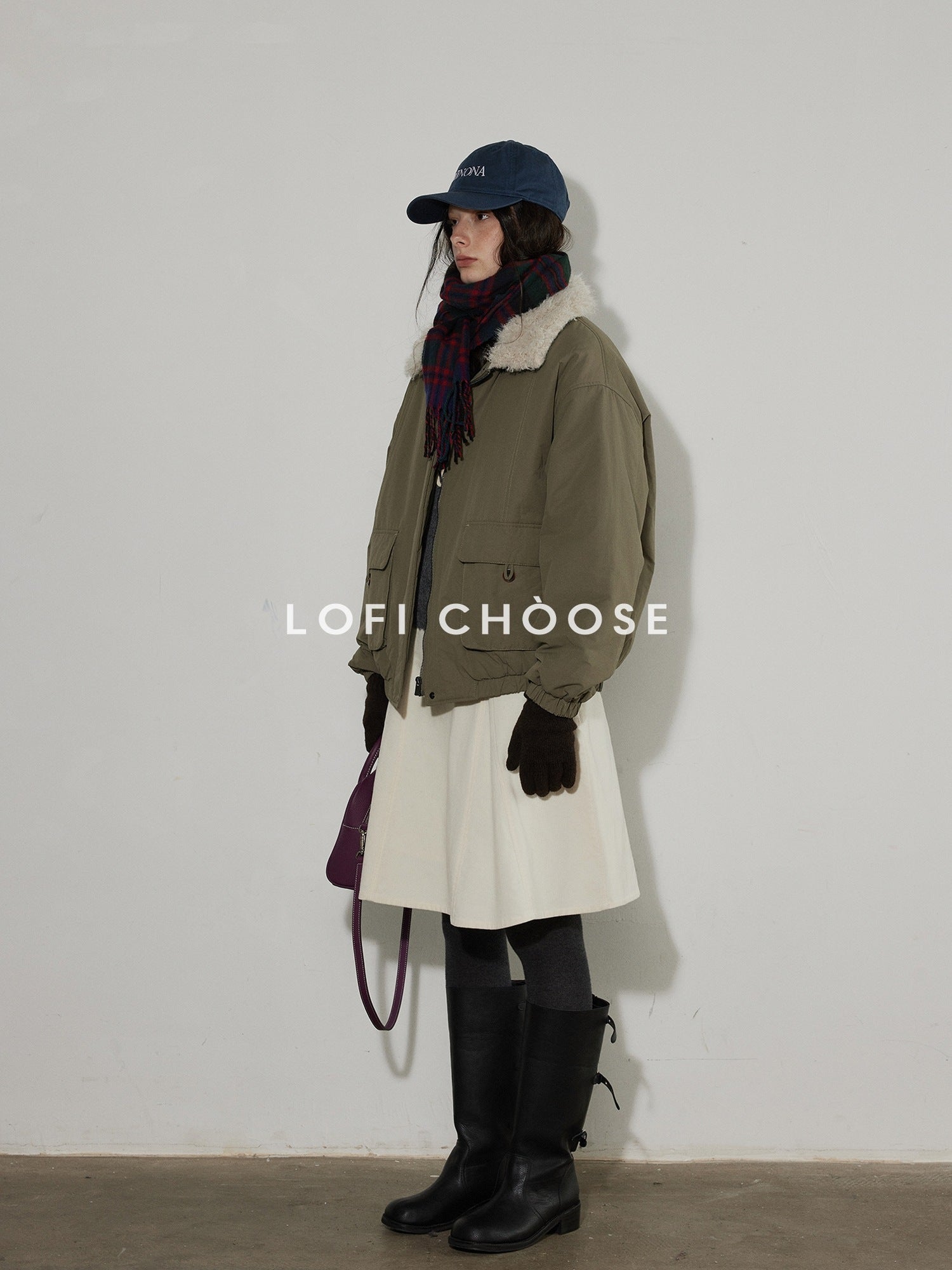 Lofi choose Pure Cotton High Waist Flared Loose Fit Women Office Off White Midi Skirts