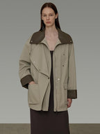 unspoken Pure Cotton Loose Mid Length Single Breasted Women Commuter Khaki Trench Coats
