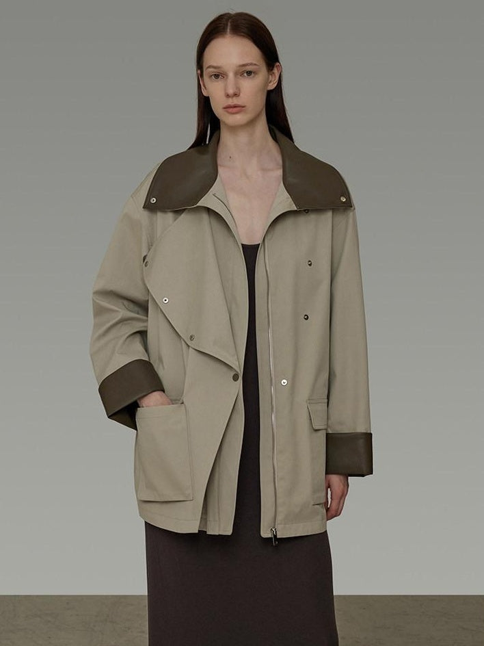 unspoken Pure Cotton Loose Mid Length Single Breasted Women Commuter Khaki Trench Coats