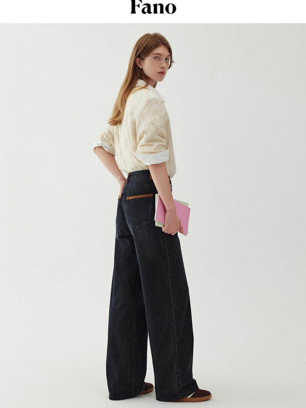 fano Washed Minimal Loose Natural Waist Raw Denim Youth Nonstretch Straight Leg Jeans