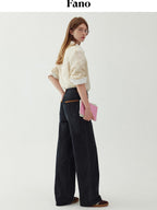 fano Washed Minimal Loose Natural Waist Raw Denim Youth Nonstretch Straight Leg Jeans