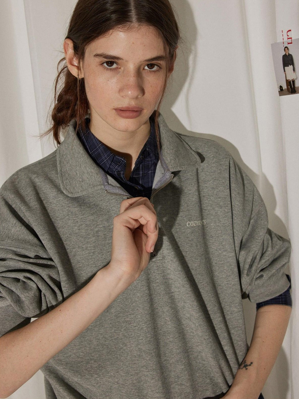 Lofi choose Zippered Polo Collar Relaxed Fit Commuter Long Sleeve Regular Weight Sweatshirt