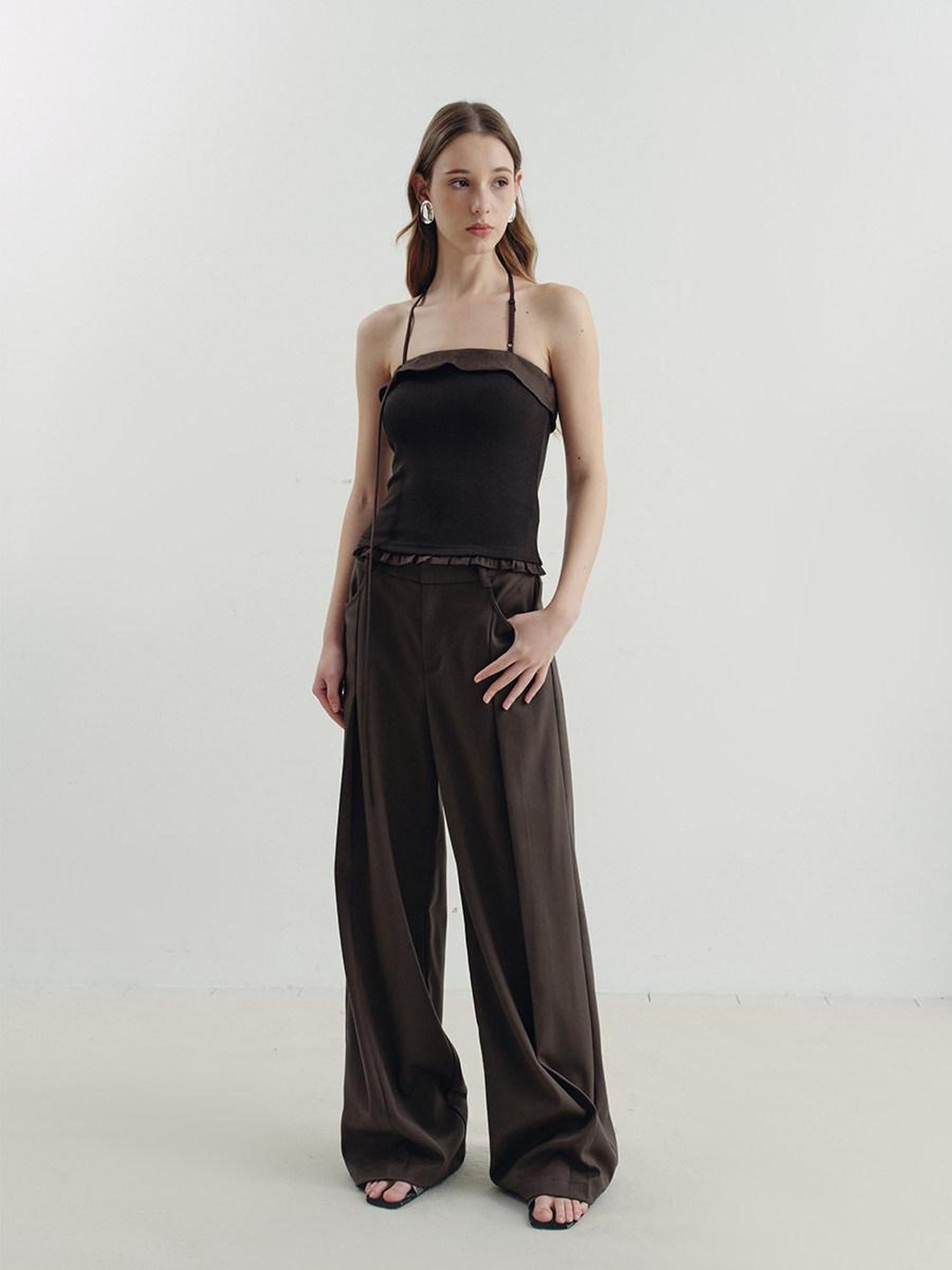 someone sometimes Ruffle Trim Backless Slim Fit Versatile Viscose Nylon Tank Camisoles