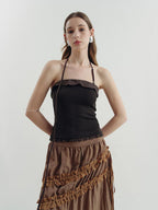 someone sometimes Ruffle Trim Backless Slim Fit Versatile Viscose Nylon Tank Camisoles