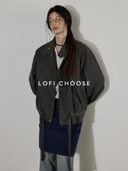 Lofi choose Breathable Drawstring Oversized Commuter Women Button Mud Gray Denim Jackets