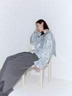 someone sometimes Glacier Blue Polyester V-neck Long Bell Sleeve Loose Fit Office Work Blouses