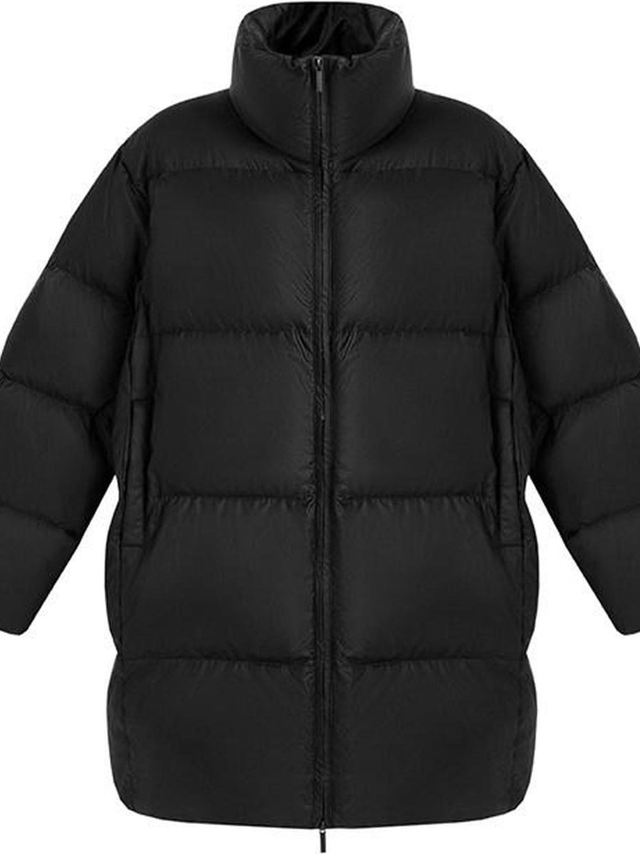 fano 90% White Duck Minimal Straight Stand Collar Black Nylon Zipper Down Jackets