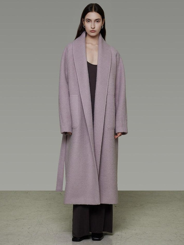 unspoken Cozy Thick Lambswool Midlength Loose Fit Minimalist Commuter Lavender Wool Coats