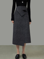 unspoken Wool Blend Lined Asymmetric Aline Mid Waist Minimal Workwear Women Midi Skirts