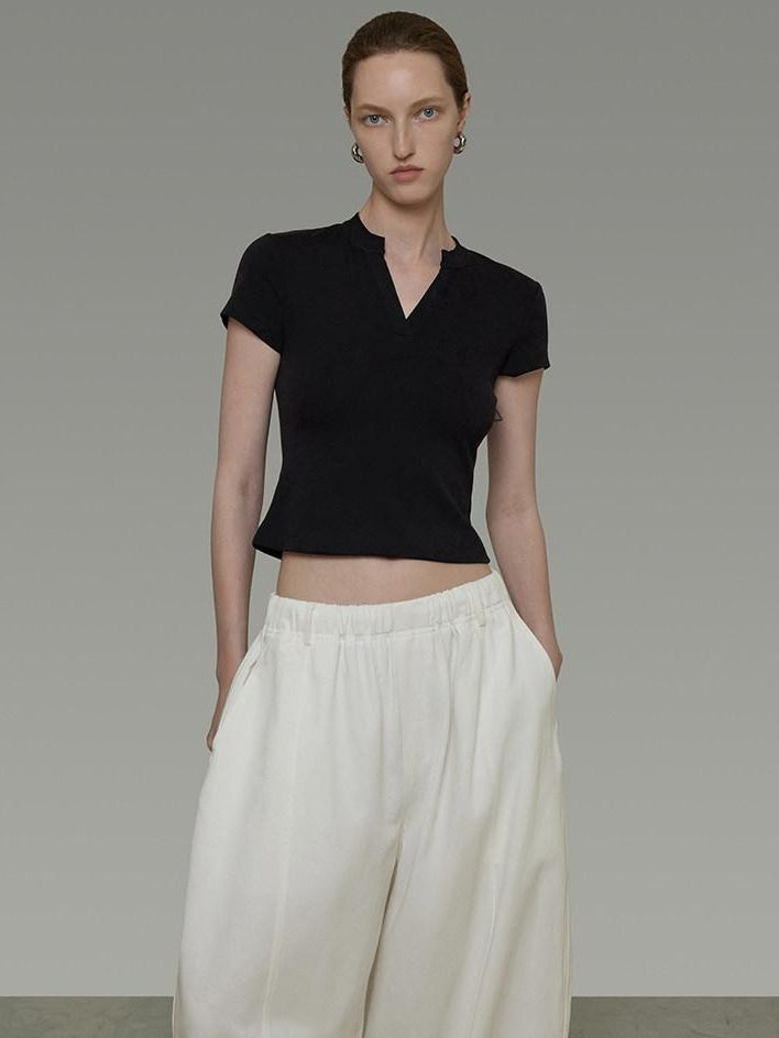 unspoken Moisture Wicking Slim V-neck Cropped Womens Viscose Blend Short Sleeve T-Shirts