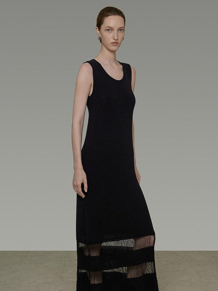 unspoken Elegant Sleeveless Cutout H Line Tank Dress City Commute Black Maxi Dresses
