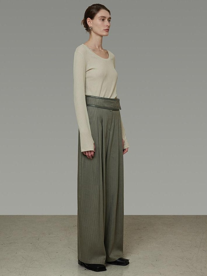 unspoken High Waist Breathable Lyocell Blend Minimal Office Moss Green Wide Leg Pants