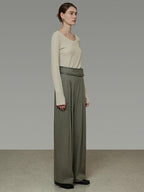 unspoken High Waist Breathable Lyocell Blend Minimal Office Moss Green Wide Leg Pants