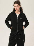 ikyou Slim Embroidered Ribbed Patchwork Cotton Lined Commuter Sweatpants