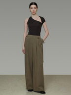 unspoken Soft Lyocell Asymmetric Neck Fitted Stone Green Off Shoulder Crop Tops