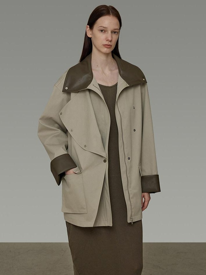 unspoken Pure Cotton Loose Mid Length Single Breasted Women Commuter Khaki Trench Coats