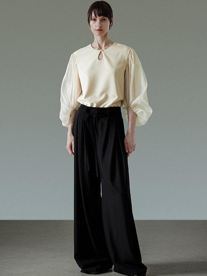 unspoken Breathable Original Loose Spliced Lantern Sleeve Pullover Polyester Blouses