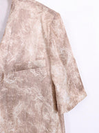 audreyyang Wrinkle Resistant Milk Tea Print Collarless Short Sleeve Loose Fit Blazers