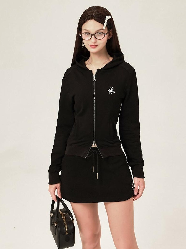 ikyou Sleek Slim Fit Zip Up Patchwork Pockets Commuter Cotton Lined Hoodie