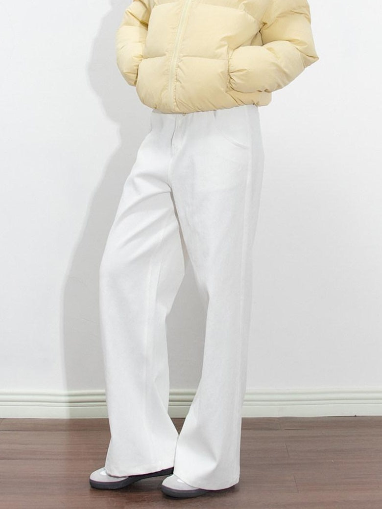 ikyou High Waist Loose Straight Colorfast White Denim Cotton Wide Leg Jeans