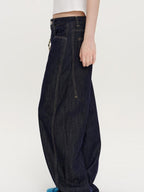 fano Micro Stretch Cotton Relaxed Natural Waist Pear Fit Dark Denim Wide Leg Jeans