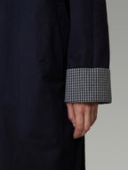 unspoken Minimal Navy Plaid Single Breasted Midlength Relaxed Women Trench Coats