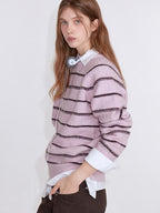 fano Soft Wool Blend Striped Cardigan Loose Fit Commuter Women Pink Knitted Sweaters