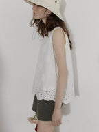 Lofi choose Breathable Pure Cotton Embroidered Loose Fit Commuter Women White Tank Tops