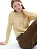 someonesometimes Soft Alpaca Blend Commuter Artsy Crew Neck Button Long Sleeve Cream Cardigans
